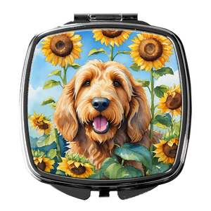 Women's Compact Travel Makeup <b>Mirror</b> Otterhound Sunflowers Decorative Folding <b>Handheld</b> Gift for Girls - Product Image 1
