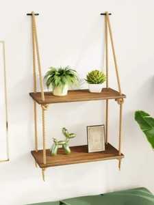 Set of 2 Rustic Solid Wood Floating <b>Wall</b> <b>Shelves</b> Heavy Duty Thick Timber Hanging <b>Storage</b> Rack for Bedroom Kitchen Living Room - Product Image 4