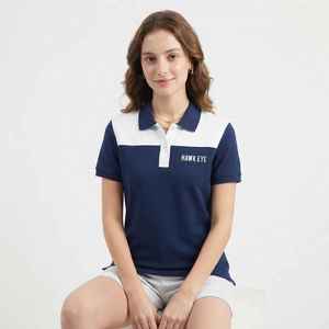 Polo de Mujer en Color Azul Marino y Blanco, Manga Corta, Casual, Transpirable, de Algodón Piqué, con Estampado de Letras y Logotipo Frontal - Product Image 3