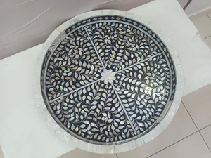 Bandeja redonda con incrustaciones de nácar negro, decoración floral para servir de blossom craft india - Product Image 3