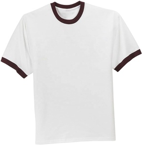 T-shirt blanc à manches courtes pour homme avec bordure contrastante rouge, coupe classique, jersey décontracté en coton, col rond, couleur unie - Product Image 5
