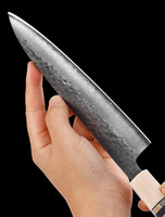 Pisau Koki Jepang 178mm Baja Damascus VG10 67 Lapisan Ultra Tajam Pisau Dapur Tempa Rustic Untuk Memasak Mengiris Gagang Kayu Stabil
