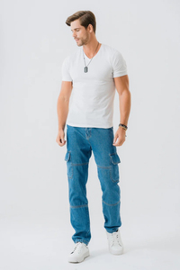 Hot Selling 100% Cotton Denim Men's Cargo Pants Vintage Style New Streetwear Winter <b>Jeans</b> with Washed Technics wholesale price - Product Image 4