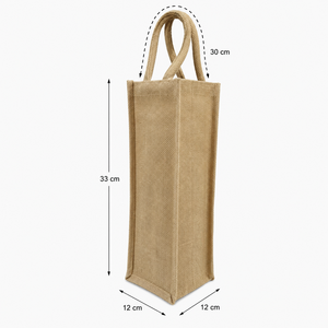 Sac cadeau en jute Zari pour bouteille de vin 12x33x12 cm, jute naturel Lurex, ouverture supérieure avec poignées de 30 cm, logo personnalisé, emballage de vente en gros et au détail - Product Image 3