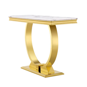 Attractive Designer Sintered Stone Console Table With Durable White Marble Top And Gold Metal <b>Frame</b> For Hotel Supply Best Price - Product Image 4