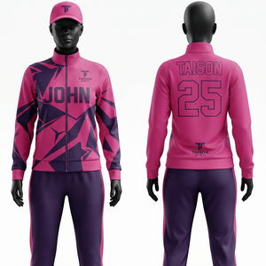 Ensemble d'entraînement de pickleball unisexe haut de gamme 300 GSM en polyester/nylon, survêtement rose et violet avec empiècements, logo personnalisé par sublimation - Product Image 1