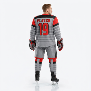 Conjunto de Uniforme de Hockey sobre Hielo Personalizado – Jersey, Pantalones y Calcetines Sublimados en Rojo, Gris y Negro con Personalización - Product Image 3