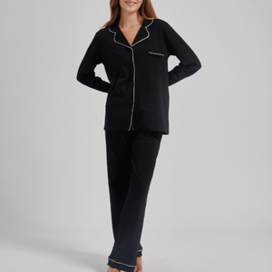 Vêtements de nuit 100% biologiques pour femme, matière douce et respirante, service OEM ODM, pyjamas à col en V et col roulé, doux et respirants - Product Image 2