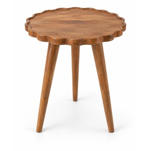Mango Wood Scalloped <b>Edge</b> Side <b>Table</b> Wholesale - Golden Teak Brown Accent Furniture - Product Image 1