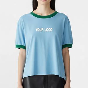 T-shirt femme OEM ODM, poids lourd 220 g/m², 100 % coton polyester, coupe classique, crop top, col rond, respirant, écologique. - Product Image 1