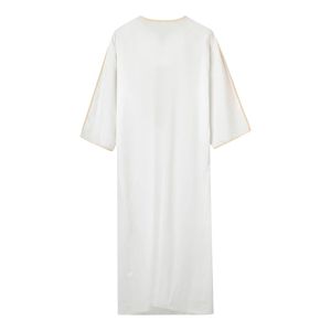 White Gold Embroidered <b>Thobe</b> Luxury Cotton Blend Breathable Lightweight Relaxed Fit Eid Prayer Casual <b>Men</b> Thobes - Product Image 2