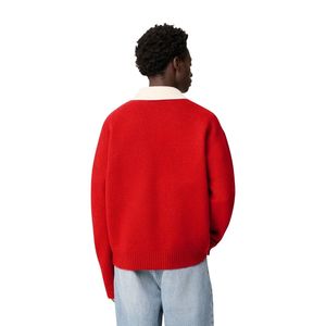 Suéter Polo Rojo para Hombre con Cuello Blanco en Contraste, Tejido de Punto, Informal, Cálido, para Invierno, con Logotipo Personalizado, Fabricante OEM - Product Image 4