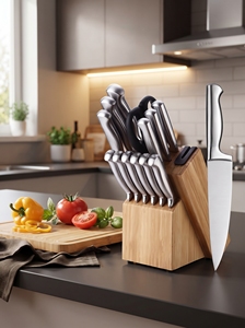 Ensemble de couteaux de cuisine professionnels en acier inoxydable, 15 pièces, couteaux à manche creux avec support à couteaux en bois et aiguiseur de couteaux intégré - Product Image 3