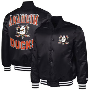 เสื้อแจ็คเก็ตผู้ชาย Anaheim Ducks G-III Sports Carl Banks สีดำ Adaptive Bold Logo Satin Full-Snap Winter Puffer Jacket กันลม - Product Image 1