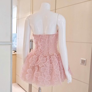 Strapless Solid Embroidered Organza Mini Dress Flounce Collar Fit Flare Sweet A-Line Regular Eco-Friendly <b>Vintage</b> Leisure Dress - Product Image 6