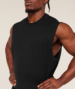 Men's <b>Black</b> Sleeveless <b>Tank</b> <b>Top</b> O-Neck Solid Knitted Casual Wear - Product Image 5