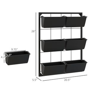 Fioriera da Parete in Metallo Zincato con 6 Vasi, Design a 3 Livelli, Nera, Migliora lo Spazio del Giardino per Fiori e Verdure, Misura Media - Product Image 3