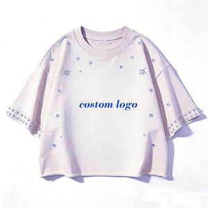 Custom Rhine Stone Oversized Crop t Shirt Wholesale OEM Service Casual Or Street Style Premium Stone Trending T Shirt For Unisex - Product Image 2