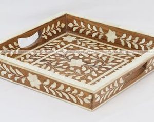 Luxury Handcrafted Bone Inlay Serving Tray Bone Inlay <b>Coffee</b> <b>Table</b> Tray Bone Inlay <b>Display</b> Tray Handmade Bone Mosaic Tray - Product Image 2