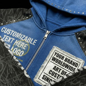 Sweat-shirt à capuche oversize pour homme, coupe carrée, personnalisé, délavé à l'acide, avec patchwork, broderie de strass et imprimé graphique, style streetwear printemps - Product Image 4