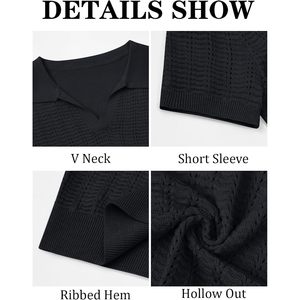 2025 hommes décontracté col en V Golf été chemise à manches courtes tricot pour Polo pull foncé brodé solide motif taille XL-Spandex - Product Image 5