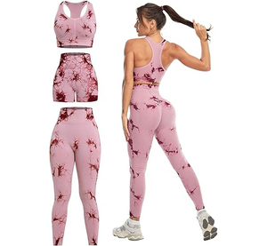 SALSPOR Ensemble d'entraînement 3 pièces grande taille pour femmes avec leggings rehausseurs de fesses en Spandex/Nylon et soutien-gorge de sport à maintien élevé - Product Image 2