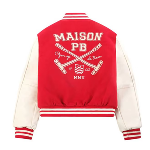 Custom Made Winter Leather Varsity Letterman Jacket Stand Collar <b>Slim</b> Fit Embroidery <b>Patches</b> Sports Bull Basketball Team Front - Product Image 3