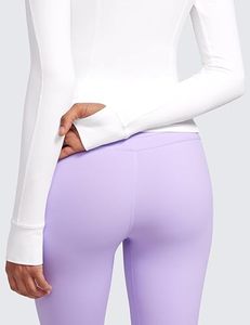 Camiseta Deportiva Blanca para Mujer, Manga Larga, Cuello Alto con Cierre, Cuello en V, Transpirable, Spandex/Poliéster, Color Sólido, Corte Ajustado - Product Image 4