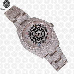 Montre pour homme Charm_Jewells en acier inoxydable, boîtier rond de 42 mm, mouvement à quartz analogique, accents de diamants, fermoir pliant de luxe - Product Image 1