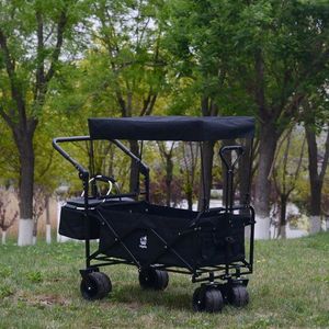 Collapsible Heavy Duty Folding Wagon Cart Removable Canopy 4\" Wide Large All Terrain Wheels Brake Adjustable Hand for Camping - Product Image 6