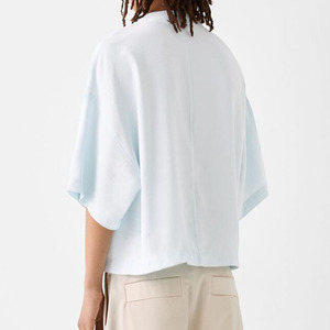T-shirt court oversize pour homme, bleu clair, col rond, manches courtes, 100 % coton jersey, coupe décontractée, couleur unie, tricoté - Product Image 6