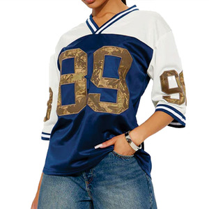 Camiseta Oversize de Fútbol Americano para Mujer, Estilo Urbano con Bloques de Color y Malla, Diseño Gráfico de Número Camuflado, Camiseta Deportiva Holgada de Malla con Estampado Camuflaje USA - Product Image 6