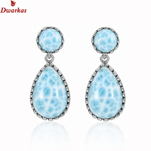 Handmade classic teardrop <b>earrings</b> <b>solid</b> 925 sterling <b>silver</b> larimar gemstone drop <b>earrings</b> for wedding anniversary - Product Image 2