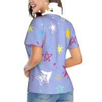 Kaos Batik Wanita Model Longgar 2023 Fashion V-Neck 3D Motif Kotak-Kotak Lengan Pendek Cetak Bunga Bertekstur Huruf Pelangi Patchwork
