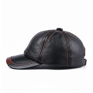 <b>Men</b>’s <b>Black</b> PU Leather <b>Cap</b> Classic Stitched Panel Baseball Hat Curved Peak Adjustable Casual Driving Outdoor Fashion Headwear - Product Image 3