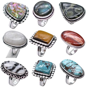 Lote de 10 Anillos Ajustables de Plata 925 con Gemas Mixtas de Estilo Antiguo Cristiano, para Chicas - Product Image 3