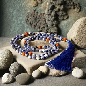 Hot Selling Natural Men's 108 Bead Rudraksha <b>Sodalite</b> Mala Meditation Yoga <b>Necklace</b> with Tassel Gift for Hindu - Product Image 1