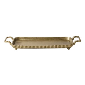 Plateau antique en laiton sur pieds avec poignées, plat de service décoratif en métal pour la décoration de mariage et l'approvisionnement hôtelier (vente en gros) - Product Image 1