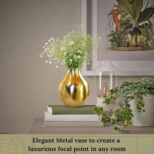 Modern Coastal Style Gold Plated Metal Flower <b>Vase</b> for Home Decor Handmade Polish Metal Flower <b>Vase</b> for Living Room At Low Rate - Product Image 5