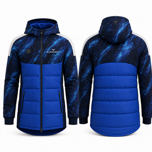 Manteau d'hiver à capuche pour homme, veste matelassée bleue, imperméable, décontractée, manches longues, fermeture éclair sur le devant, design avec logo - Product Image 5