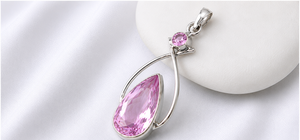Natural Kunzite Silver Pendant, 925 Sterling Silver Pink Kunzite <b>Necklace</b>, Pear Cut Gemstone Pendant, Handmade Statement Jewelry - Product Image 3
