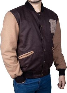 แจ็คเก็ตเบสบอลสีดำขายส่ง สไตล์วิทยาลัย แบบ Letterman แขนหนัง PU แจ็คเก็ตบอมเบอร์สำหรับผู้ชาย แจ็คเก็ตวินเทจ - Product Image 3