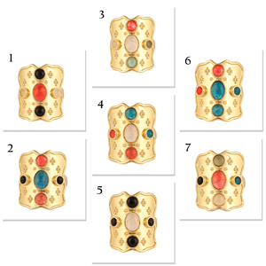 Anillos de latón macizo chapados en oro de 18 quilates con piedras de luna azul brillante y ónix negro lisos, engastados en collet, inspirados en el estilo art déco. - Product Image 6