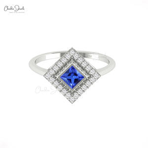 Anillo Hecho a Mano con Halo de Diamantes y Tanzanita de 4mm en Oro Fino de 14k, Regalo de Aniversario Perfecto, OEM/ODM Disponible - Product Image 2