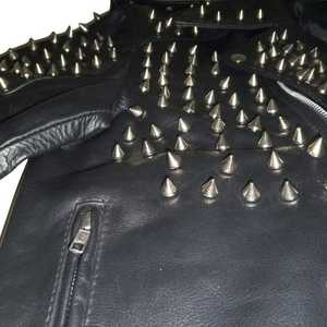 Wholesale Custom Made men's Leather Jacket Metal Spikes Genuine Cowhide Fabric Fashion Genuine studded Leather Jackets - Product Image 3