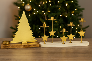 Soporte de vela de aluminio dorado Regalo Premium para Navidad y inauguración de la casa con Árbol de Navidad para decoración del hogar - Product Image 4