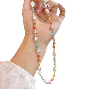 Elegante Collar Diario para Mujer, Perla Barroca Natural Dorada con Diseño de Fosfato Azul Gris, Estilo Chino Nuevo - Product Image 5