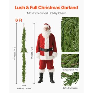 Ghirlanda di Pino Norfolk Realistica da 6 Piedi, Decorazione Natalizia per Interni, Ghirlande Artificiali di Fogliame Verde, Effetto Realistico per le Festività - Product Image 2