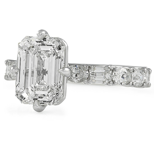 2.5 Carat <b>Emerald</b> Cut Moissanite Engagement <b>Ring</b> with Freshwater Pearl 925 <b>Silver</b> Rhodium Plated Prong Set - Product Image 2
