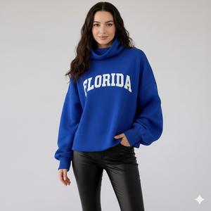 Sweat-shirt à col montant en tricot surdimensionné pour femme, moderne et décontracté, en tissu confortable polyester/coton, avec logo sur le devant, idéal pour l'hiver, service OEM - Product Image 2